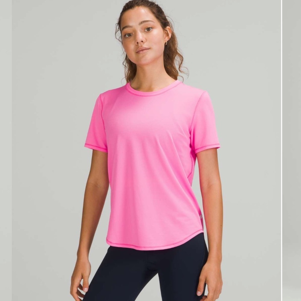 Lululemon pink high neck running and training tee shirt